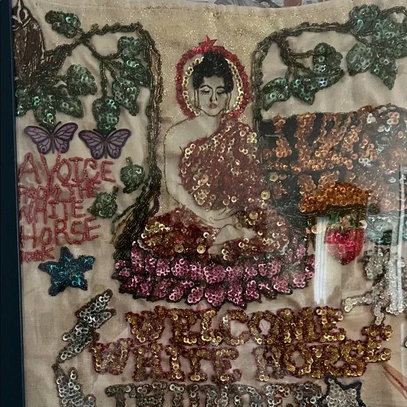 #0945**Framed Embellished Buddha Art in Navy Blue Frame by author Julie Lee - Picture 3 of 17